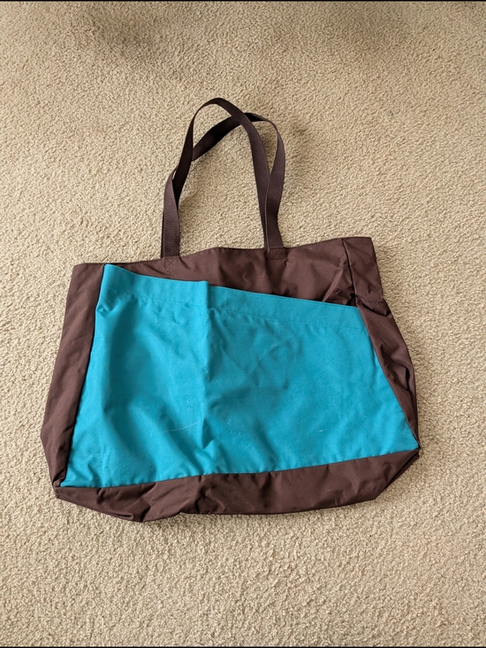 Crate&Barrel Handbags - Crate & Barrel Everyday Two-Tone Canvas Tote Bag - Teal and Brown